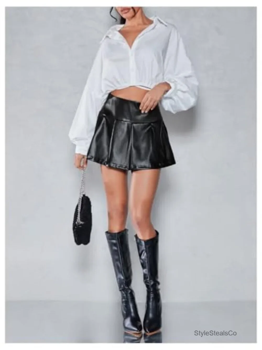 Faux Leather High Waisted Pleated Mini Skirt Club Party Goth